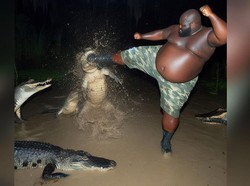 Ramai Foto Pria Duel-Makan Pizza Bareng Buaya, Ini Faktanya