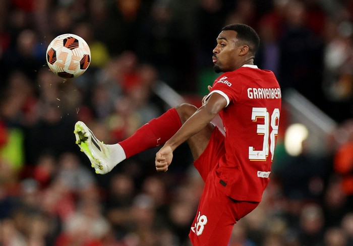 Soccer Football - Europa League - Group E - Liverpool v Union Saint-Gilloise - Anfield, Liverpool, Britain - October 5, 2023 Liverpools Ryan Gravenberch in action REUTERS/Phil Noble