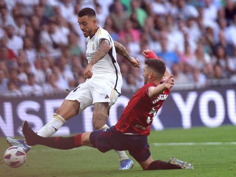 Soccer Football - LaLiga - Real Madrid v Osasuna - Santiago Bernabeu, Madrid, Spain - October 7, 2023 Real Madrid's Joselu scores their fourth goal REUTERS/Isabel Infantes