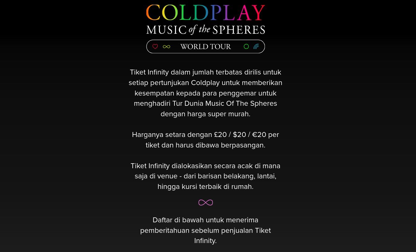 Pengumuman penjualan tiket tambahan konser Coldplay