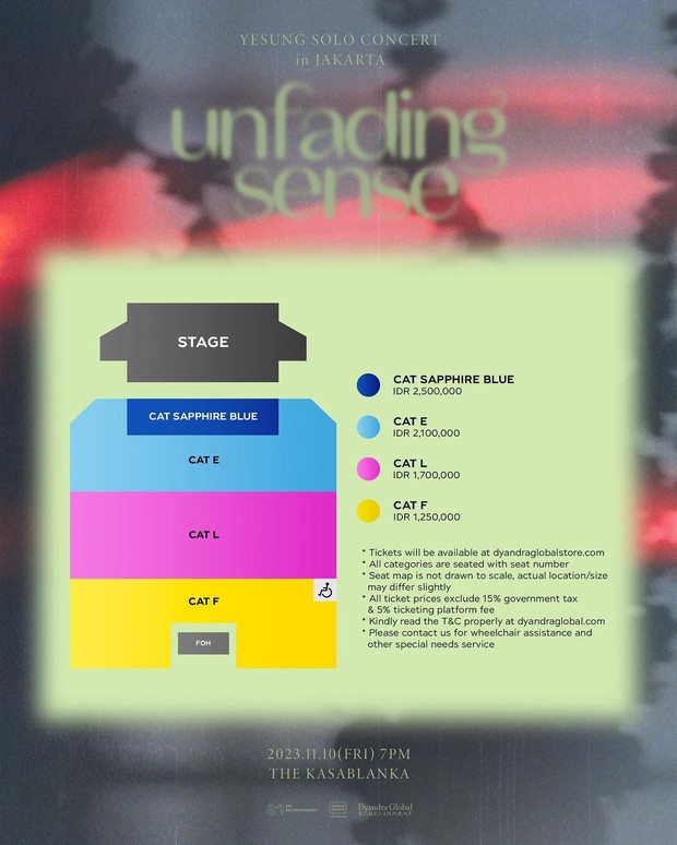 Potret pricelist dan seat plan konser Yesung 'Unfading Sense' di Jakarta/ Foto: instagram.com/dyandraglobal Potret pricelist dan seat plan konser Yesung 'Unfading Sense' di Jakarta