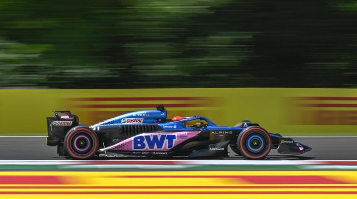 French Formula One driver Esteban Ocon of Alpine F1 Team steers his car during the third free practice ahead of Sundays Formula One Hungarian Grand Prix auto race, at the Hungaroring racetrack in Mogyorod, near Budapest, Hungary, Saturday, July 22, 2023. (AP Photo/Denes Erdos)