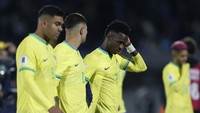 Brasil sementara tempati peringkat keenam Kualifikasi Piala Dunia 2026 Zona CONMEBOL. Tim Samba baru koleksi tujub poin dari enam laga, minus delapan poin dari Argentina di posisi puncak (Reuters)