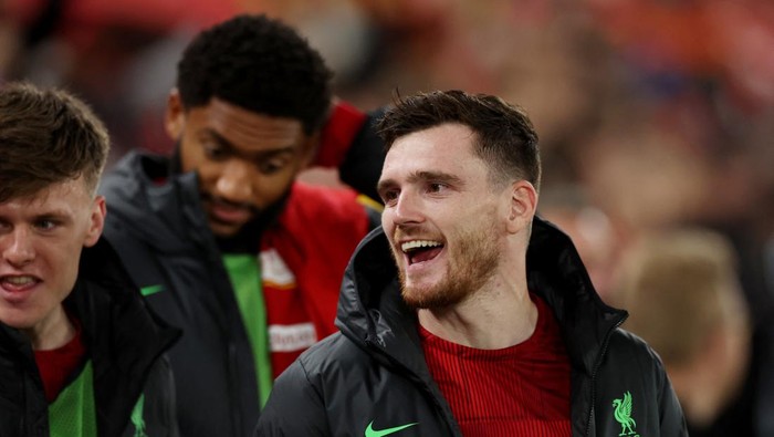 Soccer Football - Europa League - Group E - Liverpool v Union Saint-Gilloise - Anfield, Liverpool, Britain - October 5, 2023 Liverpools Andrew Robertson before the match REUTERS/Phil Noble