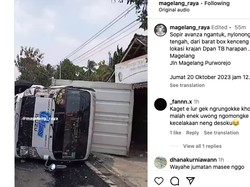 Kecelakaan Truk Box Terguling Usai Hindari Mobil di Krasak Magelang