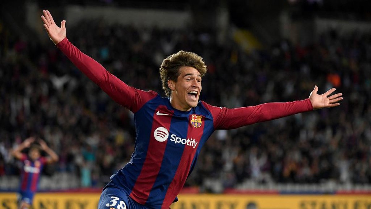 Pemain berusia 17 tahun, Marc Guiu, mencetak gol kemenangan Barcelona atas Athletic Bilbao (Foto: AFP/JOSEP LAGO)