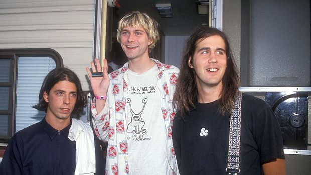 Dave Grohl, Kurt Cobain and Krist Novoselic of Nirvana (Photo by Kevin Mazur Archive/WireImage)