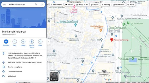tangkapan layar google maps mahkamah keluarga