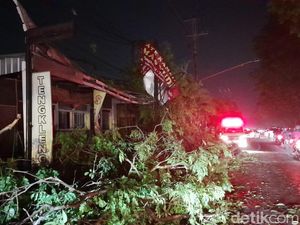 Banyak Pohon Tumbang-Mati Lampu, Lalin Jalan Sudirman Sukoharjo Merayap Banyak Pohon Tumbang-Mati Lampu, Lalin Jalan Sudirman Sukoharjo Merayap