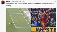 Peluang emas Darwin Nunez bakal bisa dimanfaatkan Roberto Firmino untuk mencetak gol tanpa melihat bola sama sekali alias No Look Goal! (Foto: Twitter)