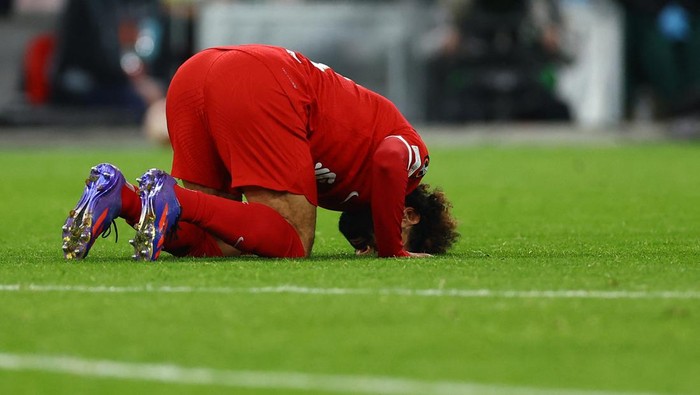 Soccer Football - Europa League - Group E - Liverpool v Toulouse - Anfield, Liverpool, Britain - October 26, 2023  Liverpools Mohamed Salah celebrates scoring their fifth goal REUTERS/Molly Darlington