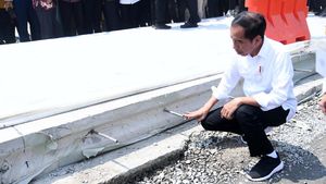 Sambil Jongkok Jokowi Cek Perbaikan Jalan Rusak di Lampung Telan Rp 800 M