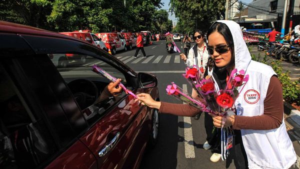 Ganjar Ultah, Relawan Bagi-bagi Bunga Mawar ke Pengendara
