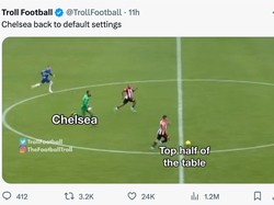 Kekalahan membuat Chelsea masih tercecer di papan tengah klasemen Liga Inggris. Balik ke settingan pabrik, nih. (Foto: Twitter @TrollFootball)