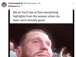 Fans Chelsea kini cuma bisa meratapi permainan oke timnya di masa lalu. (Foto: Twitter @TrollFootball)