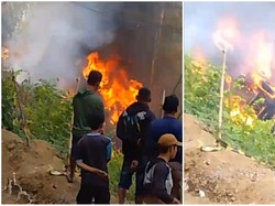 Truk Bermuatan Aspal Terguling-Meledak di Tanjakan Cipeucang Sukabumi