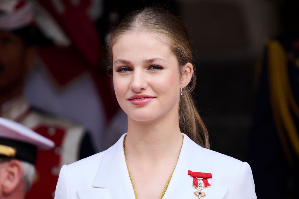 Spanish Crown Princess of Asturias Leonor attends a ceremony to swear loyalty to the constitution, on her 18th birthday, at the Congress of Deputies in Madrid on October 31, 2023. Princess Leonor, heir to the Spanish crown, will swear loyalty to the constitution on her 18th birthday, a milestone that will help turn the page on the scandal-tainted reign of her grandfather, Juan Carlos. After taking the oath, Princess Leonor can legally succeed her father, King Felipe VI, and automatically becomes head of state in the event of the monarch's absence. (Photo by JAVIER SORIANO / AFP) (Photo by JAVIER SORIANO/AFP via Getty Images)