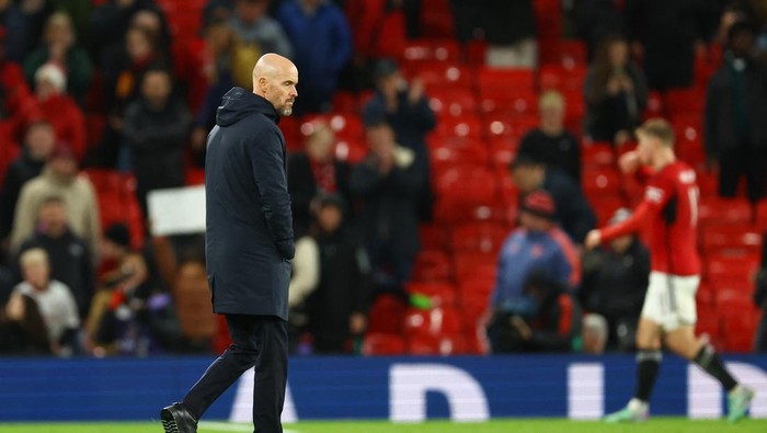 Soccer Football - Carabao Cup - Fourth Round - Manchester United v Newcastle United - Old Trafford, Manchester, Britain - November 1, 2023 Manchester United manager Erik ten Hag looks on after the match REUTERS/Molly Darlington NO USE WITH UNAUTHORIZED AUDIO, VIDEO, DATA, FIXTURE LISTS, CLUB/LEAGUE LOGOS OR LIVE SERVICES. ONLINE IN-MATCH USE LIMITED TO 45 IMAGES, NO VIDEO EMULATION. NO USE IN BETTING, GAMES OR SINGLE CLUB/LEAGUE/PLAYER PUBLICATIONS.