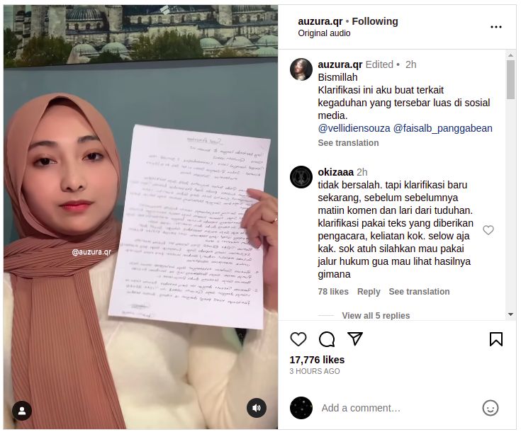 Klarifikasi Selebgram Auzura soal Tudingan Pelakor