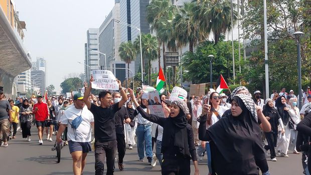 Aksi dukungan ke Palestina di CFD Sudirman-Thamrin hari ini (Rumondang/detikcom)