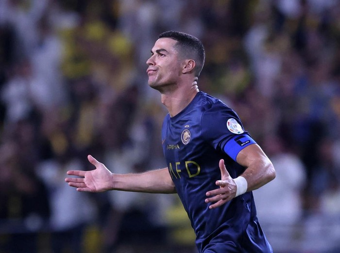 Soccer Football - Saudi Pro League - Al Nassr v Al Khaleej - Al-Awwal Park, Riyadh, Saudi Arabia - November 4, 2023 Al Nassr's Cristiano Ronaldo celebrates scoring their first goal REUTERS/Ahmed Yosri