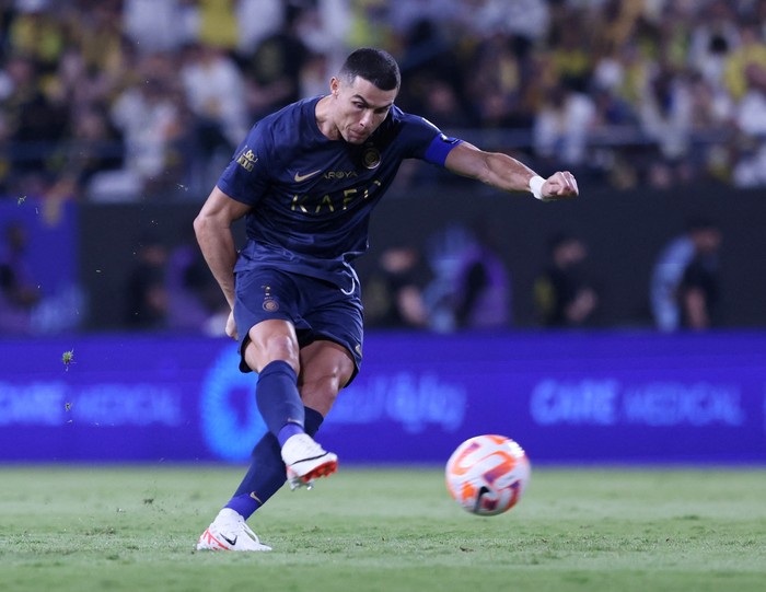 Cristiano Ronaldo Soccer Football - Saudi Pro League - Al Nassr v Al Khaleej - Al-Awwal Park, Riyadh, Saudi Arabia - November 4, 2023 Al Nassr's Cristiano Ronaldo celebrates scoring their first goal REUTERS/Ahmed Yosri