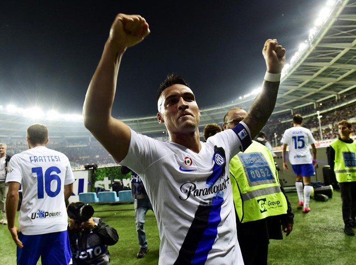 Soccer Football - Serie A - Torino v Inter Milan - Stadio Olimpico Grande Torino, Turin, Italy - October 21, 2023 Inter Milan's Lautaro Martinez celebrates scoring their second goal REUTERS/Massimo Pinca