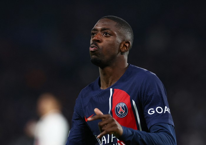 Soccer Football - Champions League - Group F - Paris St Germain v AC Milan - Parc des Princes, Paris, France - October 25, 2023 Paris St Germains Ousmane Dembele celebrates scoring their second goal REUTERS/Stephanie Lecocq