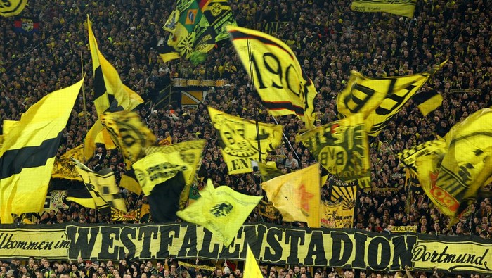 Soccer Football - Champions League - Group F - Borussia Dortmund v Newcastle United - Signal Iduna Park, Dortmund, Germany - November 7, 2023 Borussia Dortmund fans in the stands REUTERS/Wolfgang Rattay