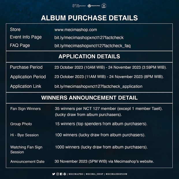 Detail pemenang fansign album NCT 127/ Foto: instagram.com/mecima_shop