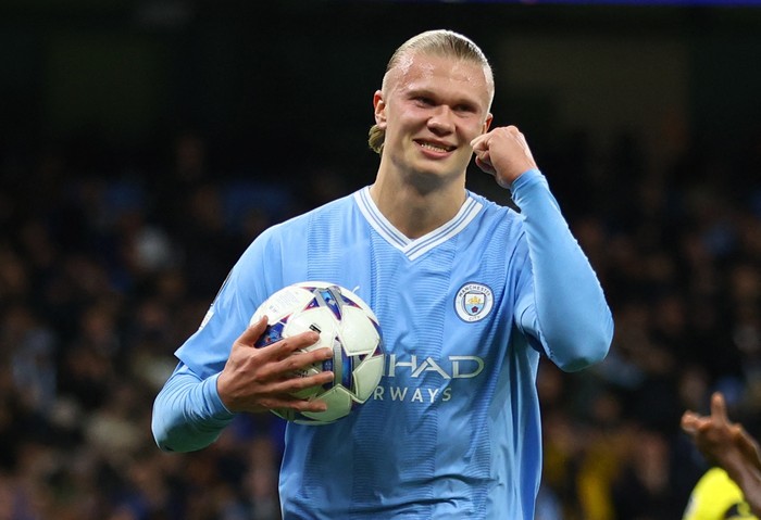 erling haaland manchester city vs young boys liga champions haaland Soccer Football - Champions League - Group G - Manchester City v BSC Young Boys - Etihad Stadium, Manchester, Britain - November 7, 2023 Manchester City's Erling Braut Haaland celebrates scoring their first goal REUTERS/Carl Recine