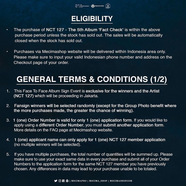 Syarat pembelian album NCT 127 untuk Fansign/ Foto: instagram.com/mecima_shop