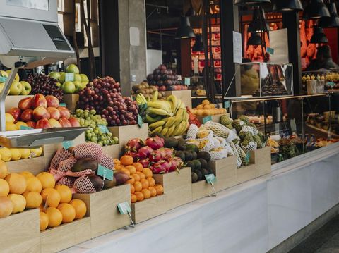 Fresh fruit stalls in San Miguel market