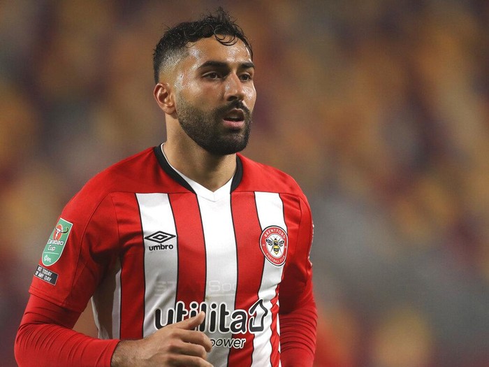 Brentford's Saman Ghoddos in action during the EFL Cup soccer match between Brentford and Newcastle United at Brentford Community Stadium in London, England, Tuesday, Dec. 22, 2020. (Adam Davy/Pool via AP)