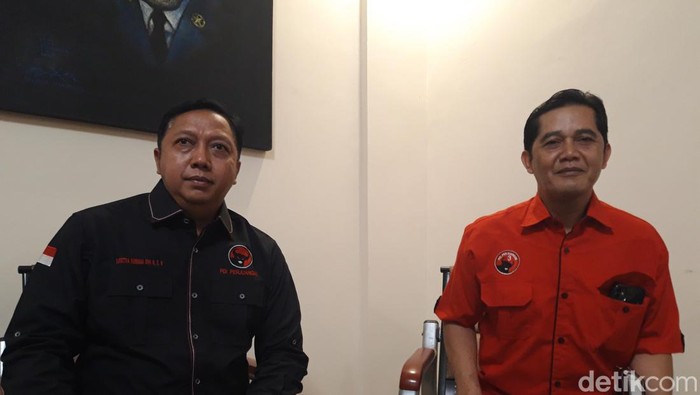 Ketua DPC PDIP Boyolali Susetya Kusuma Dwi Hartanta dan Sekretaris PDIP Boyolali Marsono, Kamis (16/11/2023).