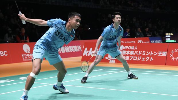 Kevin Sanjaya Sukamujo/Rahmat Hidayat saat tampil di Japan Kumamoto Masters. (Arsip PBSI)