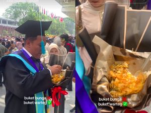 Bukan Buket Bunga, Wisudawan Ini Diberi Buket Nasi Warteg oleh Temannya Bukan Buket Bunga, Wisudawan Ini Diberi Buket Nasi Warteg oleh Temannya