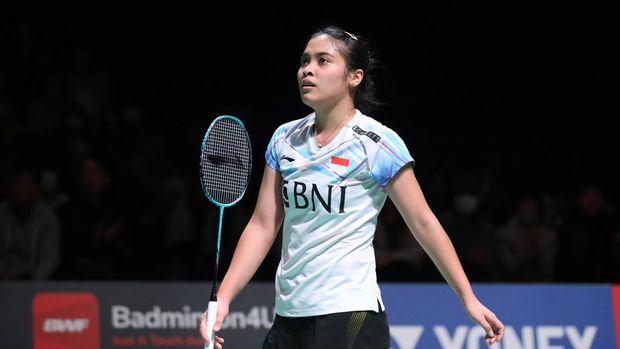 Gregoria Mariska berhasil jadi juara Kumamoto Japan Masters 2023 usai mengalahkan Chen Yufei dengan skor 21-12, 21-12 di babak final, Minggu (19/11). (Arsip PBSI)