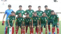 Timnas Meksiko berfoto sebelum pertandingan.  