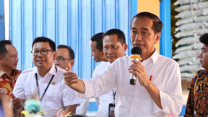 Presiden Joko Widodo bagi-bagi beras di Papua