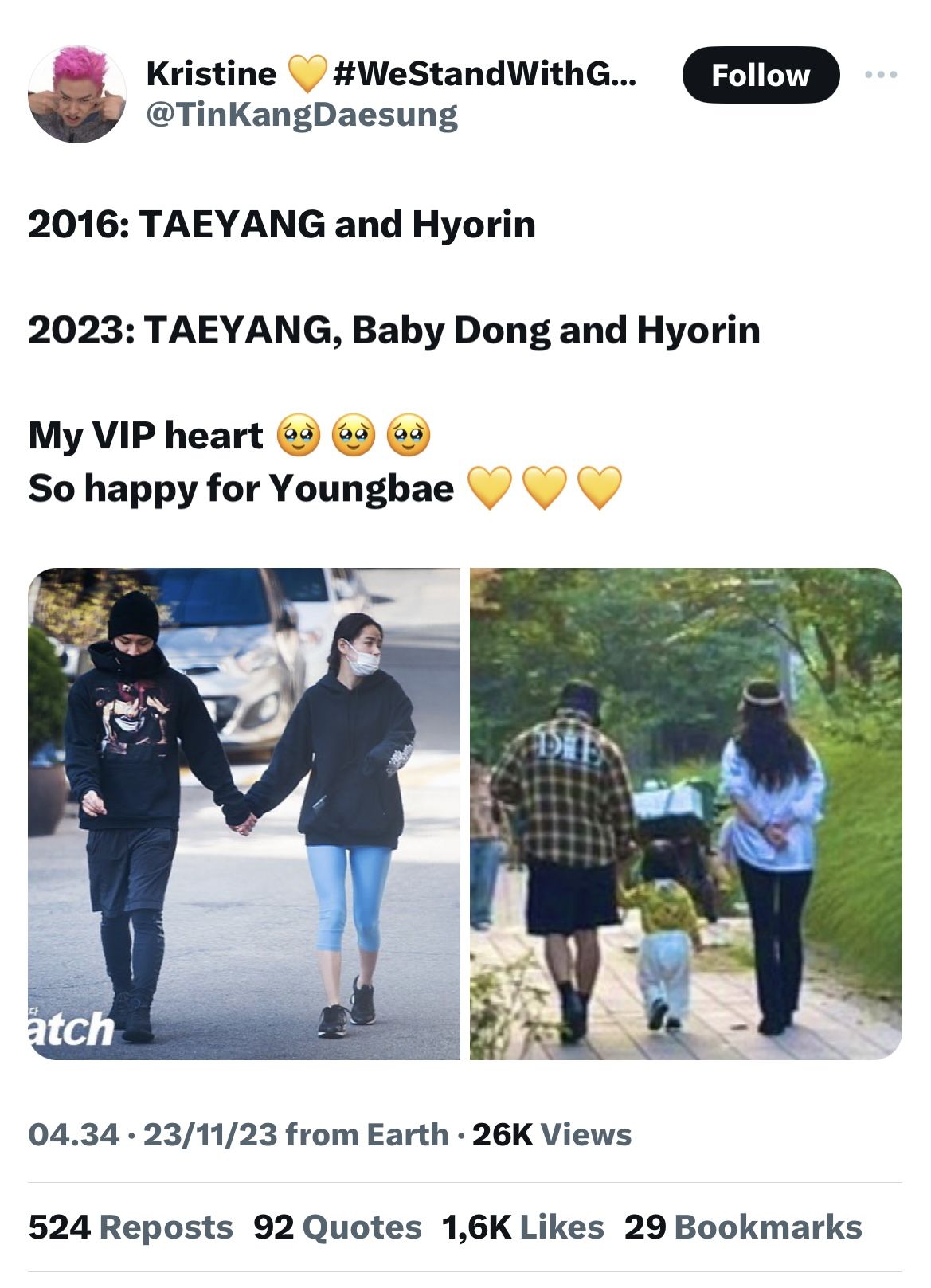 Taeyang, Min Hyo Rin, dan buah hatinya
