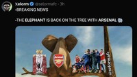 Lantas, berapa lama sang gajah Arsenal bertahan di pucuk pohon klasemen Premier League? Kita tunggu saja! (Foto: Twitter)