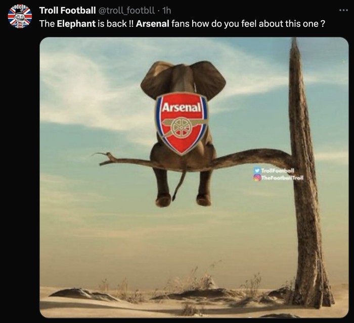 Meme Arsenal Meme gajah Arsenal di pucuk klasemen Premier League.