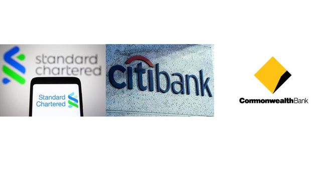 Ilustrasi kolase Citibank, Stanchart dan Commonwealth