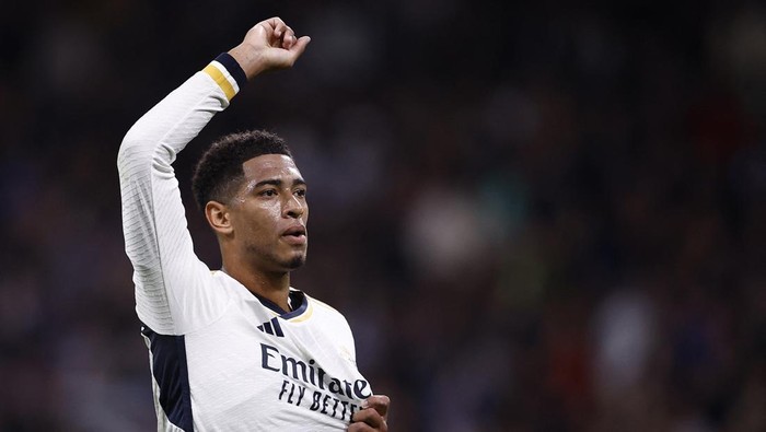 Soccer Football - Champions League - Group C - Real Madrid v Napoli - Santiago Bernabeu, Madrid, Spain - November 29, 2023 Real Madrids Jude Bellingham celebrates scoring their second goal REUTERS/Juan Medina