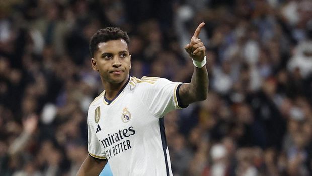 Soccer Football - Champions League - Group C - Real Madrid v Napoli - Santiago Bernabeu, Madrid, Spain - November 29, 2023 Real Madrid's Rodrygo celebrates scoring their first goal REUTERS/Juan Medina