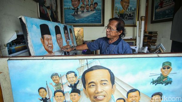 Musim Pemilu, Sentra Lukis Pasar Baru Jual Lukisan Capres-Cawapres