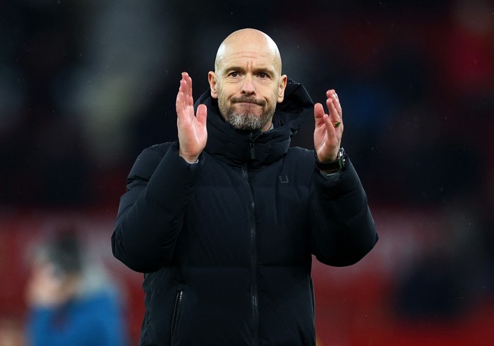 Soccer Football - Premier League - Manchester United v Chelsea - Old Trafford, Manchester, Britain - December 6, 2023 Manchester United manager Erik ten Hag celebrates after the match REUTERS/Carl Recine NO USE WITH UNAUTHORIZED AUDIO, VIDEO, DATA, FIXTURE LISTS, CLUB/LEAGUE LOGOS OR LIVE SERVICES. ONLINE IN-MATCH USE LIMITED TO 45 IMAGES, NO VIDEO EMULATION. NO USE IN BETTING, GAMES OR SINGLE CLUB/LEAGUE/PLAYER PUBLICATIONS.