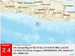 Gempa M 2,4 Terjadi di Perairan Gunungkidul