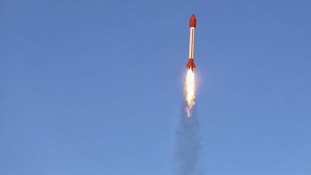 This photo released by the Iranian Defense Ministry on Wednesday, Dec. 6, 2023, claims to show a rocket with a capsule carrying animals is launched from an undisclosed location into orbit, Iran. Iran said Wednesday it sent a capsule into orbit carrying animals as it prepares for human missions in coming years. (Iranian Defense Ministry via AP)